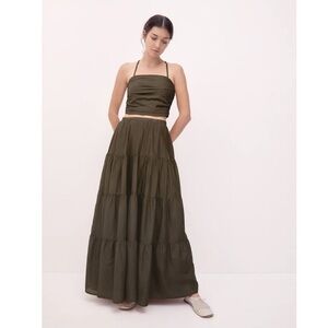 BIRD & KNOLL Xanthe Tiered Skirt in Military Green Size XS